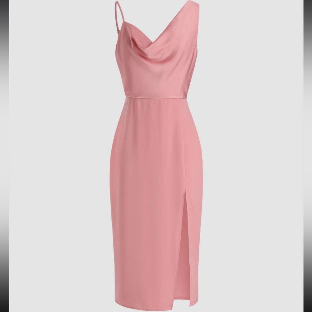 CIDER solid cowl neck slit midi dress XL